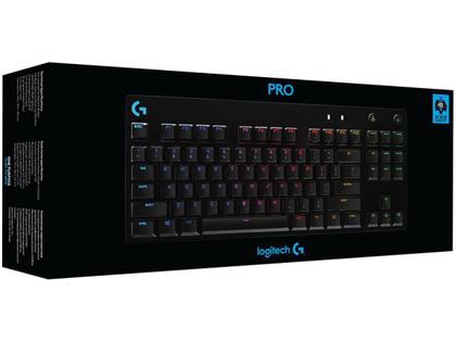 Imagem de Teclado Mecânico Gamer Logitech G PRO com Layout US, RGB LIGHTSYNC, Design TKL, Cabo Destacável, Switch GX Blue Clicky - 920-009388