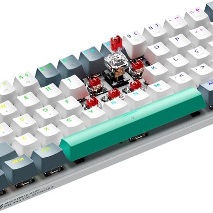 Imagem de Teclado Mecânico Gamer Machenike K500-B61 60% Compacto, Switch Azul, RGB, HotSwap, USB-C, ABNT2, Branco e Cinza - JJ02G400F