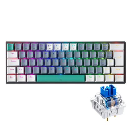 Imagem de Teclado Mecânico Gamer Machenike K500-B61, RGB Switch Blue, HotSwap, C/Fio, PT-BR, Cinza e Branco