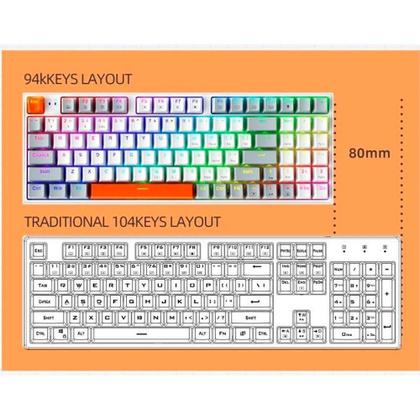 Imagem de Teclado Mecânico Gamer Machenike K500-B94, RGB, Switch Huano Red, Branco e Cinza - MAC-K500-B94RE-WG