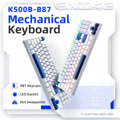 Teclado Mecânico Gamer Machenike K500B-B87 RGB, Switch RED, Layout 80%, Usb-C, Abnt2, Branco E Azul - REF JJ02GZ009