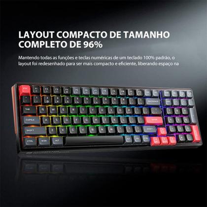 Imagem de Teclado Mecânico Gamer Machenike K600-B100 Lite, Switch Brown, RGB, Hot-Swappable, Layout Compacto 90%, Preto - JJ02G5000