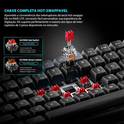 Imagem de Teclado Mecânico Gamer Machenike K600-B100 Lite, Switch Brown, RGB, Hot-Swappable, Layout Compacto 90%, Preto - JJ02G5000