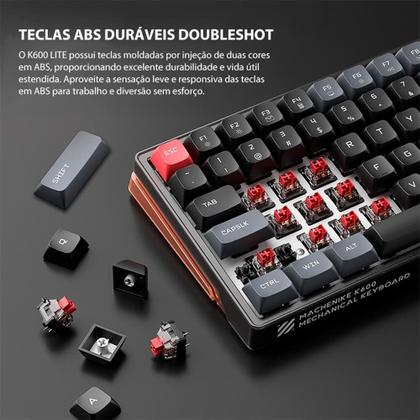 Imagem de Teclado Mecânico Gamer Machenike K600-B100 Lite, Switch Brown, RGB, Hot-Swappable, Layout Compacto 90%, Preto - JJ02G5000