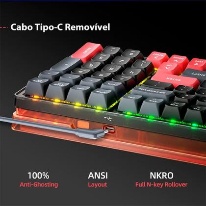 Imagem de Teclado Mecânico Gamer Machenike K600-B100 Lite, Switch Brown, RGB, Hot-Swappable, Layout Compacto 90%, Preto - JJ02G5000