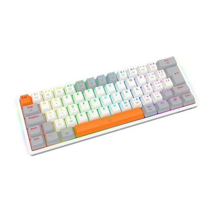 Imagem de Teclado Mecânico Gamer Redragon Akali, RGB, Switch Brown, ABNT2, Layout 60%, Branco, Cinza e Laranja - K642WGO-RGB (PT-BROWN)