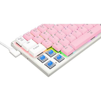 Imagem de Teclado Mecânico Gamer Redragon Anivia, RGB, Switch Blue, Wired, ABNT2, Rosa e Branco - K614PW-RGB (PT-BLUE)