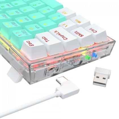 Imagem de Teclado Mecânico Gamer Redragon Castor Pro, Wireless, Bluetooth, Switch Gentle Mine, ABNT2, 65%, Branco E Menta