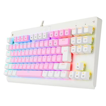 Imagem de Teclado Mecânico Gamer Redragon Dark Avenger, RGB, Switch Brown, ABNT2, Rosa e Branco - K568PW-RGB (PT-BROWN)