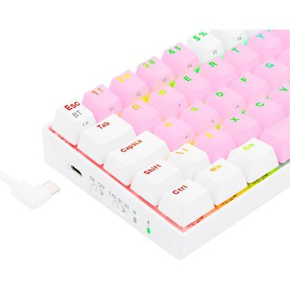 Imagem de Teclado Mecânico Gamer Redragon Draconic Pro, RGB, Switch Brown, USB, Bluetooth, ABNT2, Rosa e Branco - K530PW-RGB-PRO (PT-BROWN)