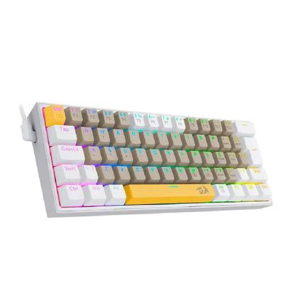 Imagem de Teclado Mecânico Gamer Redragon Fizz, RGB, Switch Brown, Layout 60%, USB, ABNT2, Amarelo, Cinza e Branco - K617RGB-YLEGYEWT (PT-BROWN)