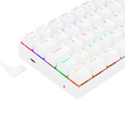 Imagem de Teclado Mecânico Gamer Redragon Lakshmi Lunar White, Rainbow, Switch Blue, Layout 60%, ABNT2, Branco - K606W-R (PT-BLUE)