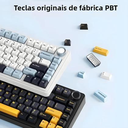 Imagem de Teclado Mecânico Gamer Sem Fio Bluetooth AULA F75 RGB PBT Layout 75% Perfil OEM