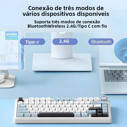 Imagem de Teclado Mecânico Gamer Sem Fio Bluetooth AULA F75 RGB PBT Layout 75% Perfil OEM