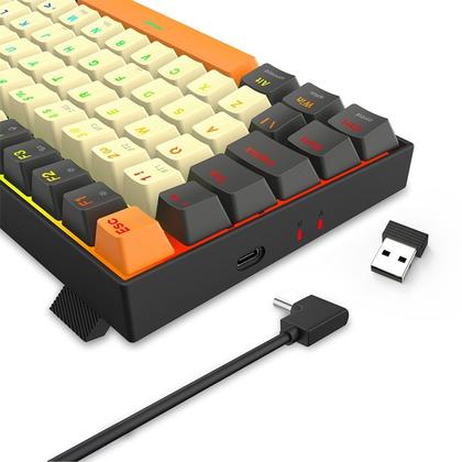 Imagem de Teclado Mecânico Gamer Sem Fio Bluetooth Redragon Phantom Pro RGB Cinza com Creme 75% Switch Brown com key caps extras  