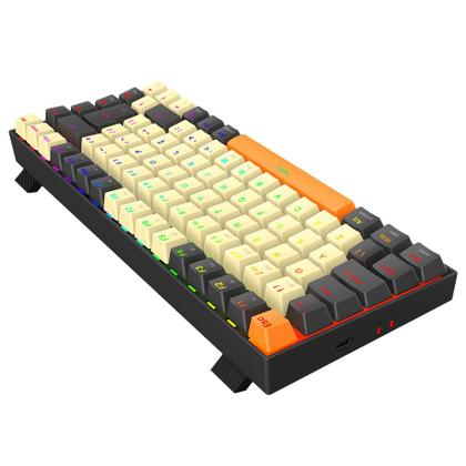 Imagem de Teclado Mecânico Gamer Sem Fio Bluetooth Redragon Phantom Pro RGB Cinza com Creme 75% Switch Brown com key caps extras  