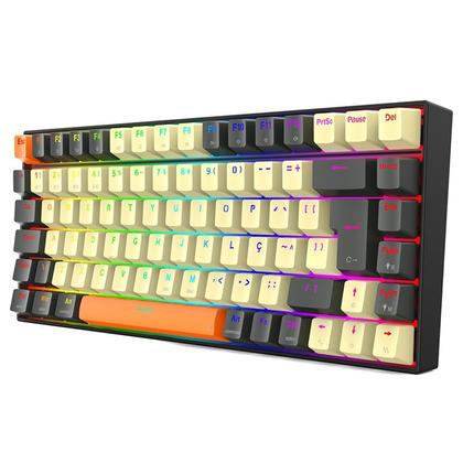 Imagem de Teclado Mecânico Gamer Sem Fio Bluetooth Redragon Phantom Pro RGB Cinza com Creme 75% Switch Brown com key caps extras  