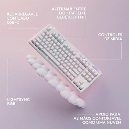 Imagem de Teclado Mecânico Gamer Sem Fio Logitech G715, Coleção Aurora, LIGHTSPEED Switch GX Linear Red, RGB, ABNT2, Branco - 920-010706