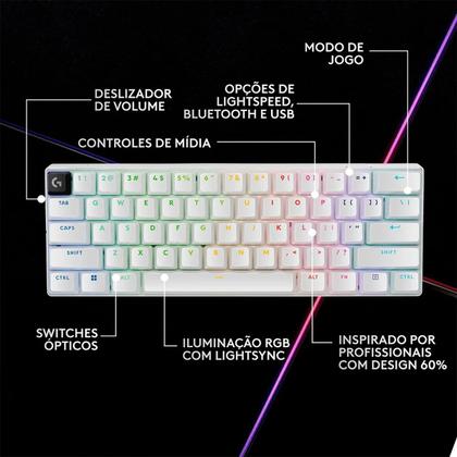 Imagem de Teclado mecanico gamer sem fio logitech pro x 60 lightspeed rgb tactile branco 920-011921