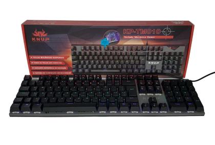 Imagem de Teclado Mecânico Gamer Switch Blue Led Rgb 7 Cores Rainbow 12 Funções Anti Ghosting Abnt2 Usb para Pc Computador Noteboo
