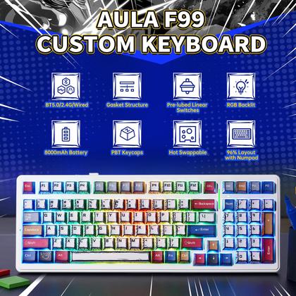 Imagem de Teclado Mecânico LEOBOG Aula F99 Sem Fio RGB