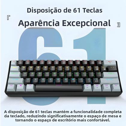 Imagem de Teclado Mecânico Mini Com Fio 60% RGB 61 Teclas Interruptor Vermelho Azul Ergonômico Portátil Para