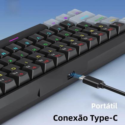 Imagem de Teclado Mecânico Mini Com Fio 60% RGB 61 Teclas Interruptor Vermelho Azul Ergonômico Portátil Para