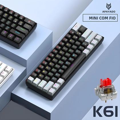 Imagem de Teclado Mecânico Mini Com Fio 60% RGB 61 Teclas Interruptor Vermelho Azul Ergonômico Portátil Para