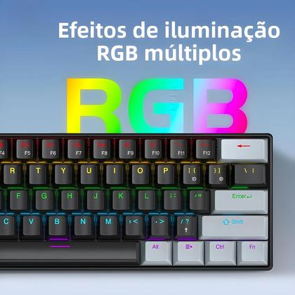 Imagem de Teclado Mecânico Mini Com Fio 60% RGB 61 Teclas Interruptor Vermelho Azul Ergonômico Portátil Para