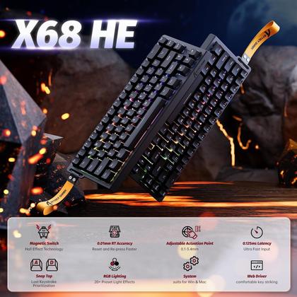 Imagem de Teclado mecânico para jogos ATTACK SHARK X68 HE Rapid Trigger