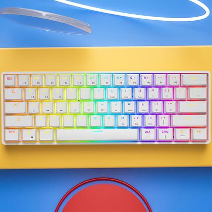 Imagem de Teclado mecânico para jogos com fio 60% Rgb retroiluminado compacto 61 teclas mini teclado com interruptores azuis para windows pc