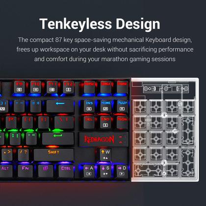 Imagem de Teclado mecânico Redragon K552 Rainbow LED para jogos