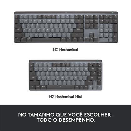 Imagem de Teclado Mecânico Sem Fio Logitech MX Mechanical, Iluminação, Switch Tactile Quiet, Bluetooth, USB, Preto - 920-010760