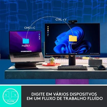 Imagem de Teclado Mecânico Sem Fio Logitech MX Mechanical, Iluminação, Switch Tactile Quiet, Bluetooth, USB, Preto - 920-010760