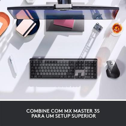 Imagem de Teclado Mecânico Sem Fio Logitech MX Mechanical, Iluminação, Switch Tactile Quiet, Bluetooth, USB, Preto - 920-010760
