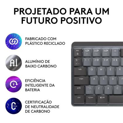 Imagem de Teclado Mecânico Sem Fio Logitech MX Mechanical Mini, Iluminação, Switch Tactile Quiet, Bluetooth, USB, Preto - 920-010783