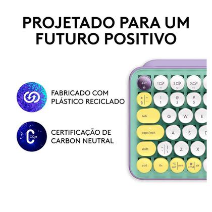 Imagem de Teclado Mecânico Sem Fio Logitech POP Keys, Switch Brown, Bluetooth, Teclas Emoji Personalizáveis, USB, Daydream - 920-010711