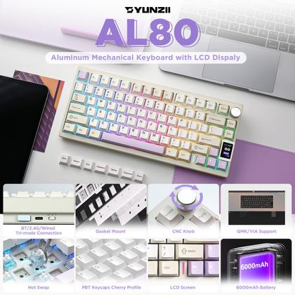 Imagem de Teclado mecânico sem fio YUNZII AL80 Full Aluminium