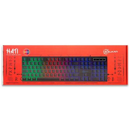 Imagem de Teclado Membrana Gamer Kalkan Hati, Rainbow, USB, ABNT2, Preto - KLK00012