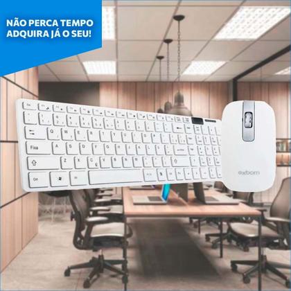 Imagem de Teclado Mouse Kit Home Office Sem Fio Branco Exbom BK-S1000