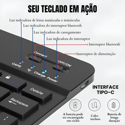 Imagem de Teclado Mouse Sem Fio Bluetooth Tablet Notebook Universal Premium