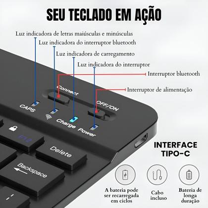 Imagem de Teclado Mouse Sem Fio Bluetooth Tablet Notebook Universal Premium