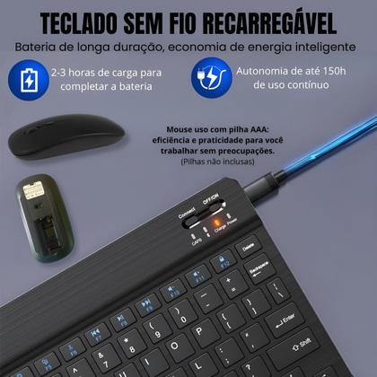 Imagem de Teclado Mouse Sem Fio Bluetooth Tablet Notebook Universal Premium