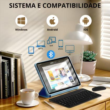 Imagem de Teclado Mouse Sem Fio Bluetooth Tablet Notebook Universal Premium
