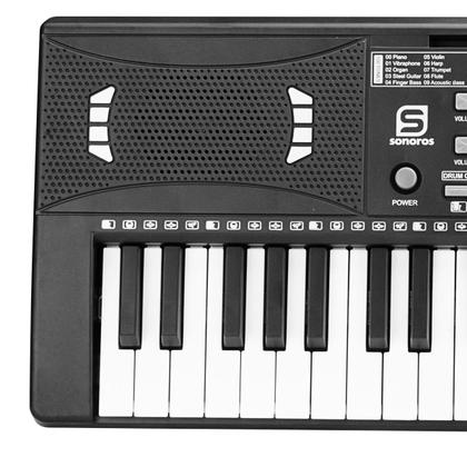 Imagem de Teclado Musical 61 Teclas Com Funções Profissionais Display Microfone Com Fio E Suporte Partitura