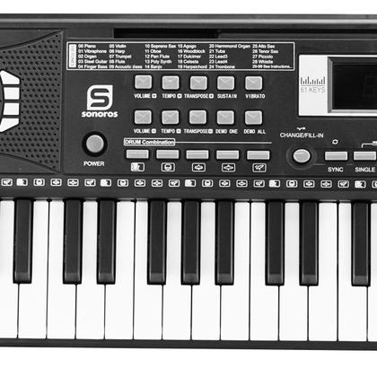 Imagem de Teclado Musical 61 Teclas Com Funções Profissionais Display Microfone Com Fio E Suporte Partitura