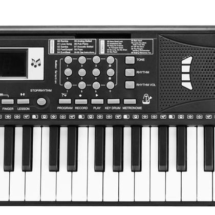 Imagem de Teclado Musical 61 Teclas Com Funções Profissionais Display Microfone Com Fio E Suporte Partitura