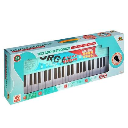 Imagem de Teclado Musical Infantil Pró Com 49 Teclas 7 Tons 9 Músicas e Microfone USB