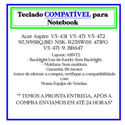 Imagem de Teclado Nb Compatível p/ Acer Aspire V5-431 V5-471 V5-472 M5-481