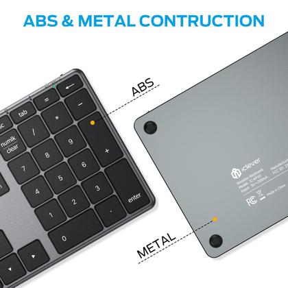 Imagem de Teclado numérico Bluetooth iClever KP10 de alumínio para vários dispositivos
